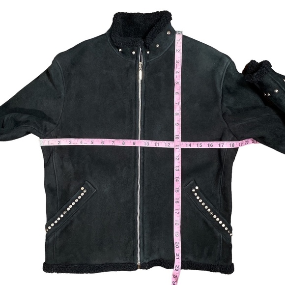 Vintage 90s Gianni  Versace Studded Suede Leather Sherpa Jacket Womens 40 - Picture 16 of 16